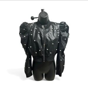 TCEC Black Bomber Jacket with Pearl Details